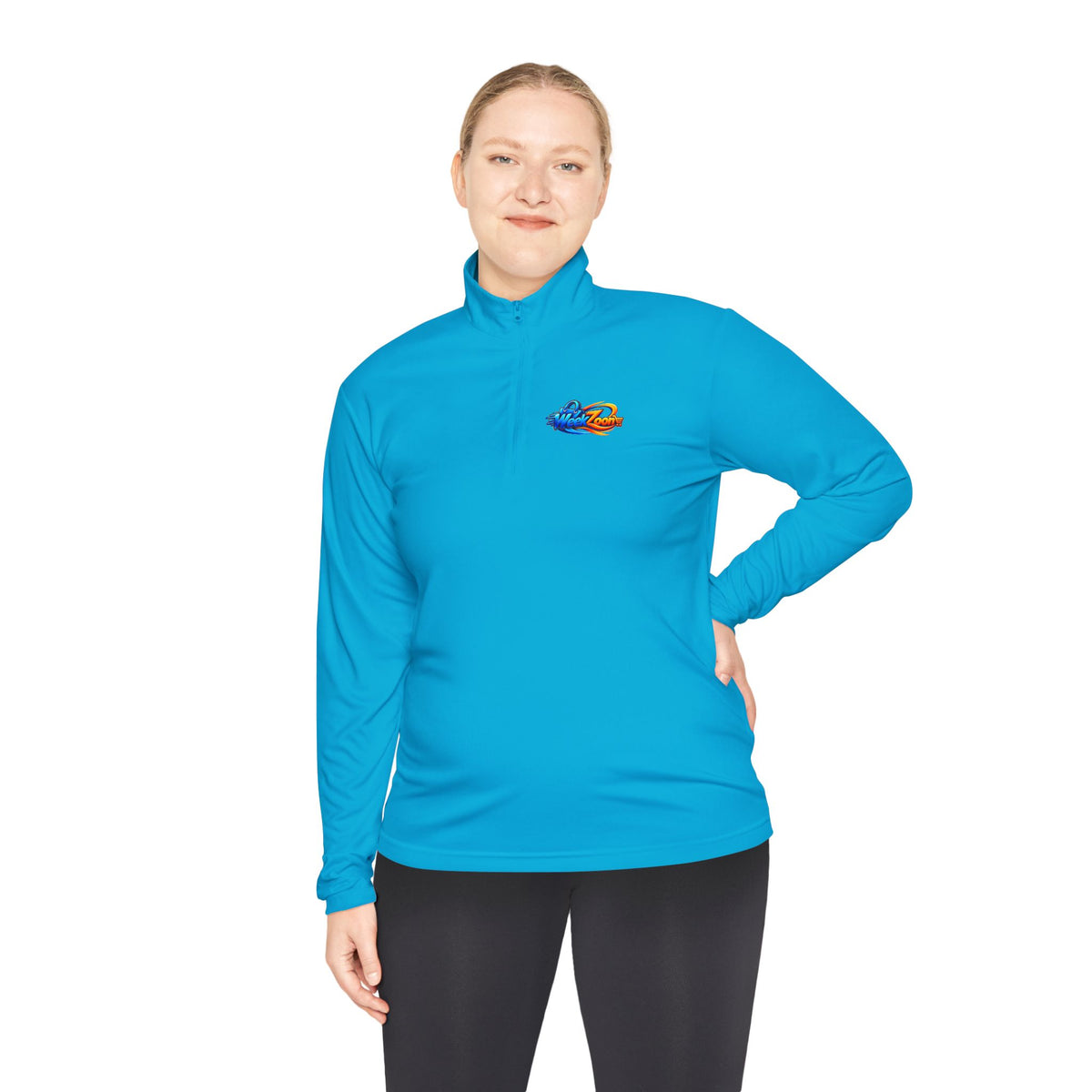 Quarter-Zip Pullover — Retro Pixel Surfing Pizza Chest Embroidered