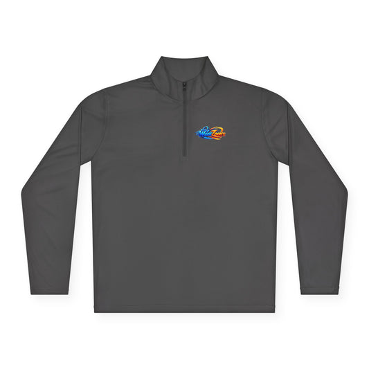 Quarter-Zip Pullover — Retro Pixel Surfing Pizza Chest Embroidered