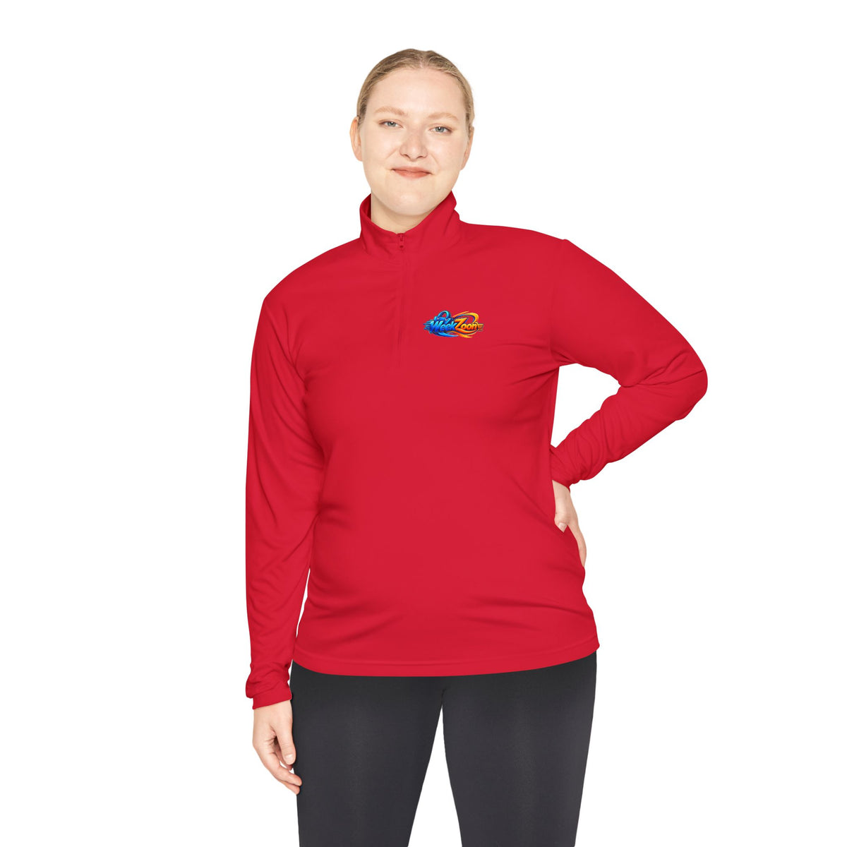 Quarter-Zip Pullover — Retro Pixel Surfing Pizza Chest Embroidered