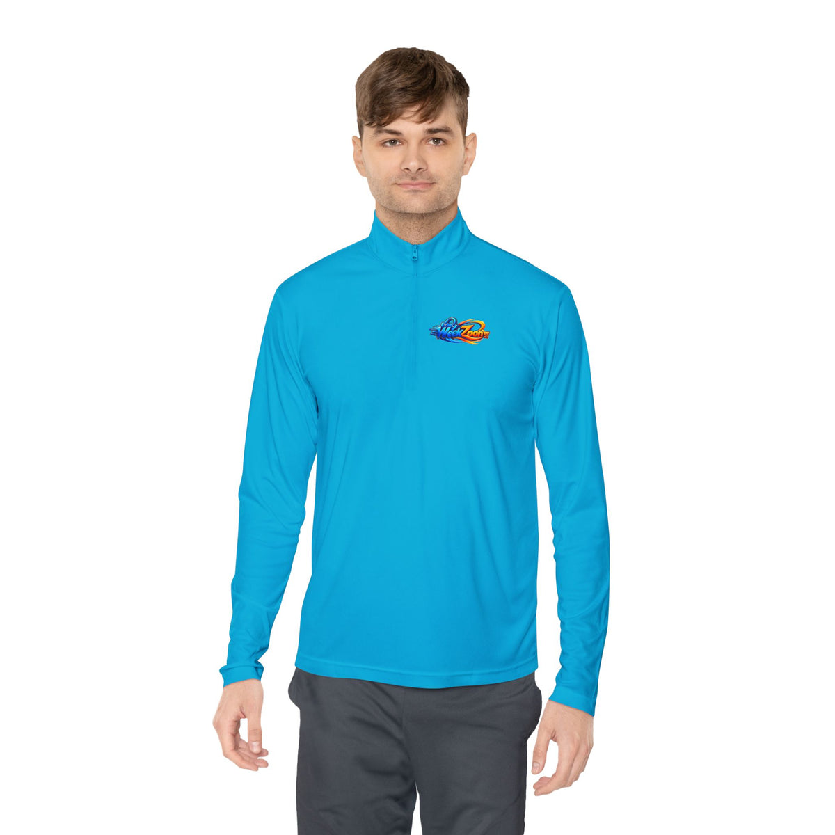 Quarter-Zip Pullover — Retro Pixel Surfing Pizza Chest Embroidered