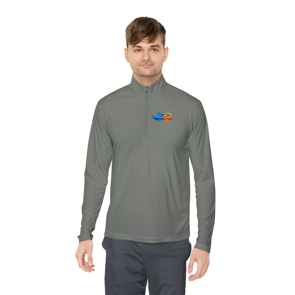 Quarter-Zip Pullover — Retro Pixel Surfing Pizza Chest Embroidered