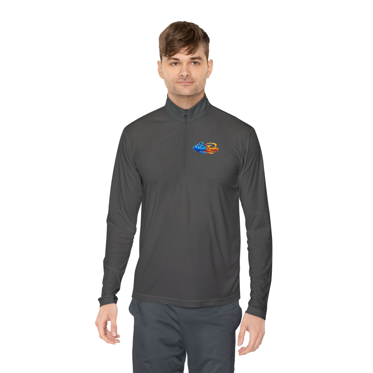 Quarter-Zip Pullover — Retro Pixel Surfing Pizza Chest Embroidered