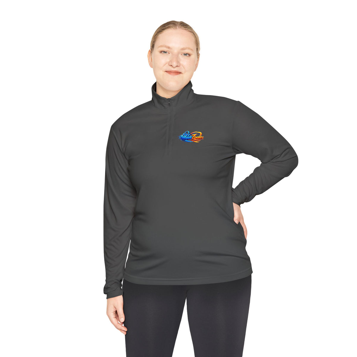 Quarter-Zip Pullover — Retro Pixel Surfing Pizza Chest Embroidered