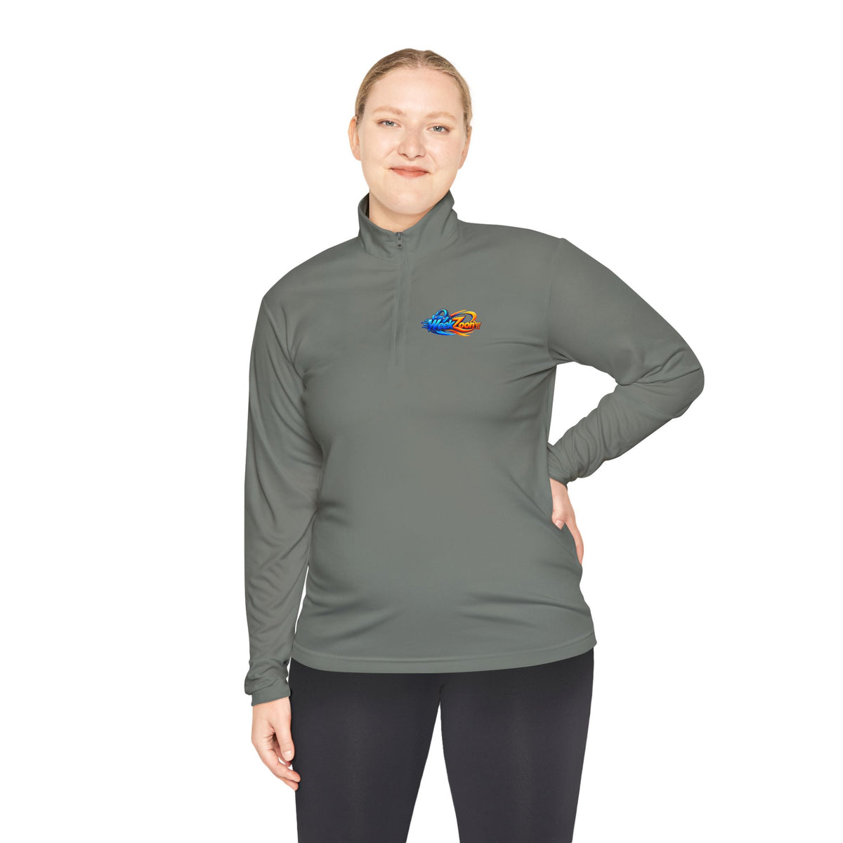 Quarter-Zip Pullover — Retro Pixel Surfing Pizza Chest Embroidered