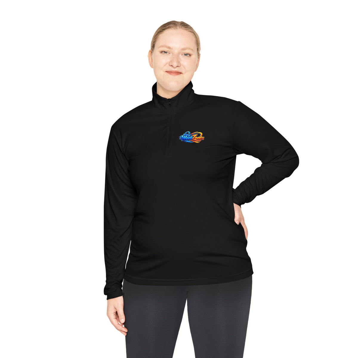 Quarter-Zip Pullover — Retro Pixel Surfing Pizza Chest Embroidered